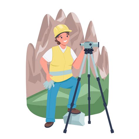 Woman Land Surveyor Near Mountains Flat Color Vector Detailed Character