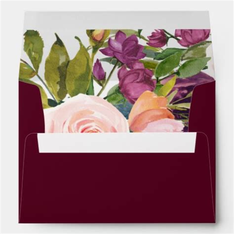 Burgundy Blush Pink Watercolor Floral Wedding Envelope Zazzle