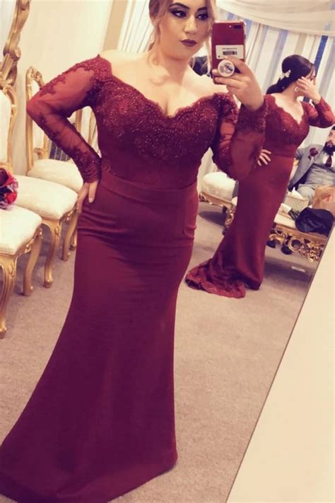 Mermaid Burgundy Long Bridesmaid Dresses With Long Sleeves Prom Dress