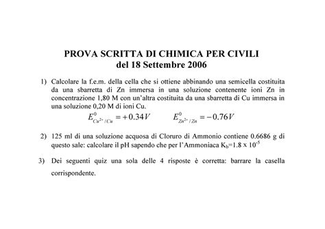 Prova Desame Settembre 2006 Domande Chimica Per Ingegneria