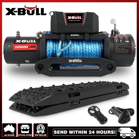 X Bull 12000 Pound Winch With Synthetic Rope With 2 X Black Gen 30