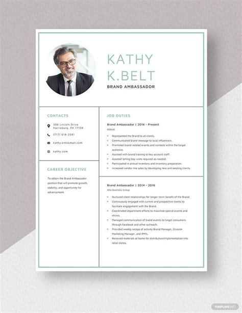 Brand Ambassador Resume In Pages Word Download