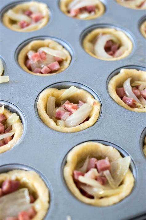 Mini Ham Cheese Quiche With Caramelized Onions Recipe Ham And