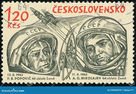 Vintage Stamp Printed In Czechoslovakia Circa Shows Space