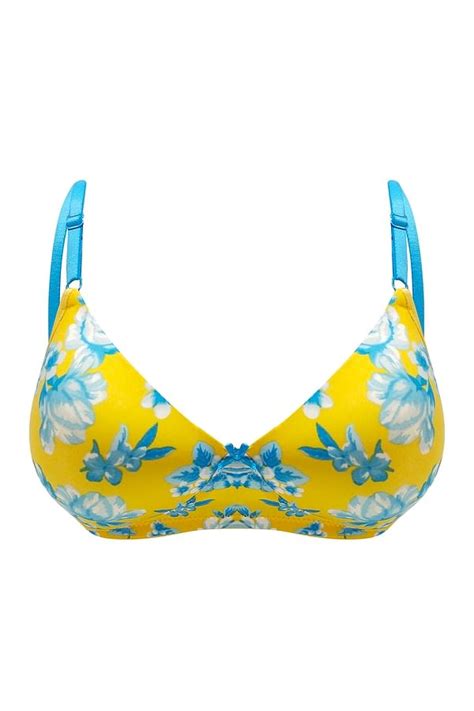 Buy Padded Non Wired Full Cup Floral Print T Shirt Bra In Yellow Online India Best Prices Cod