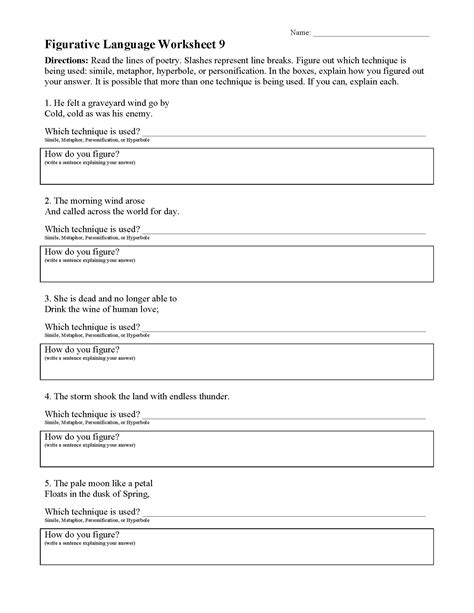 Figurative Language Worksheets 9th Grade Language Worksheets