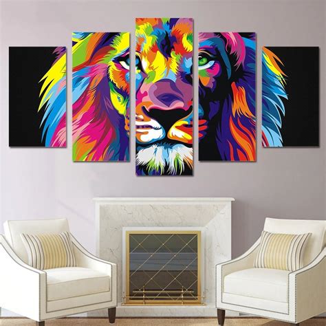 Tableau D Un Lion Multicolore L Ments Livraison Gratuite