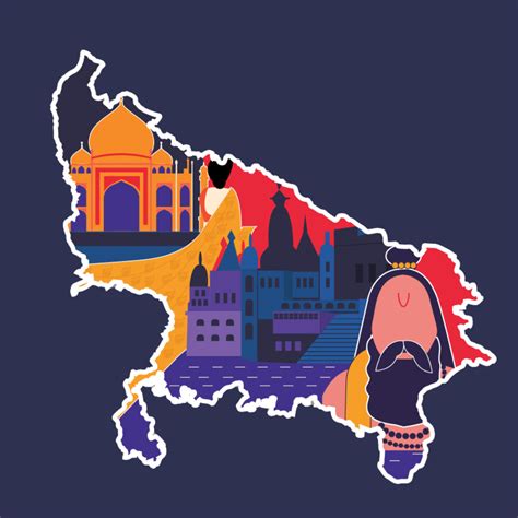 Uttar Pradesh State Doodle Map Sticker Iconic Landmarks And Vibrant