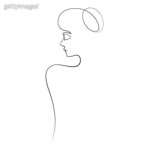 Naked Woman Eyes Closed Backside Continuous Line Drawing Calligraphic