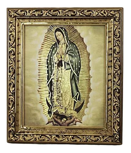 Cuadro Virgen Guadalupe Madera Marco Dorado Cuerpo Completo En Venta En