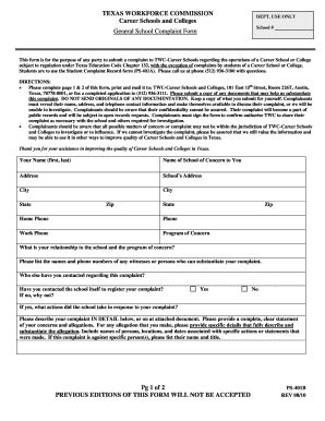 Fillable Online Twc State Tx Form Ps A Student Complaint Record