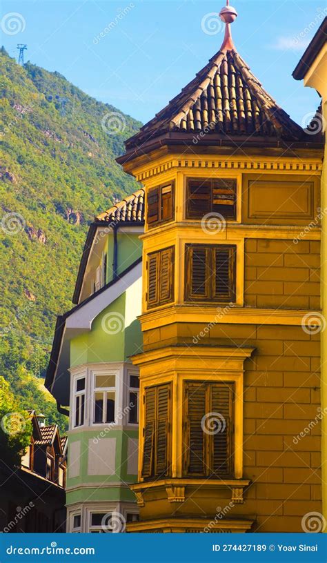 Old Decorated Facade And Shutters Bolzano South Tyrol Italy Stock