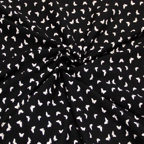 Jersey Coton Lasthanne Papillon Blanc Fond Noir Vendu Au M Tre