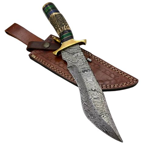 Inch Damascus Steel Custom Handmade Hunting Bowie Knife S