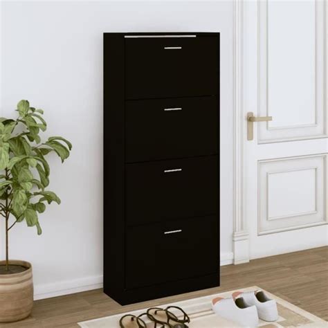 VX - Armoire à chaussures Noir 63x24x147 cm Bois d'ingénierie ...