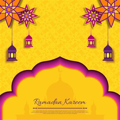 Premium Vector Ramadan Kareem Mubarak Wishing Post With Mosque And