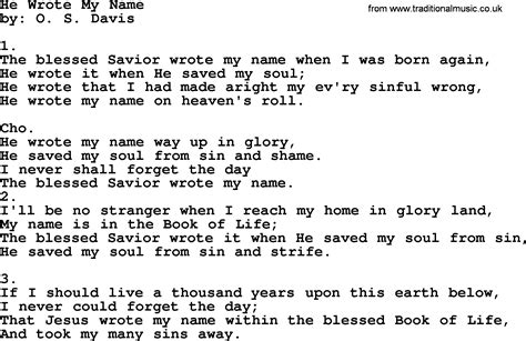 He Wrote My Name Apostolic And Pentecostal Hymns And Songs Lyrics And Pdf