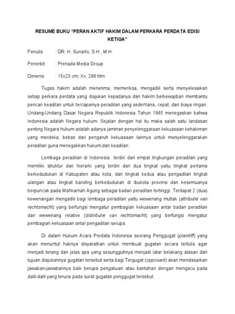 Resume Buku Dr Sunarto Peran Aktif Hakim Dalam Perkara Perdata Pdf