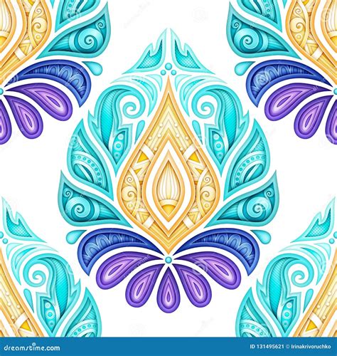 Colored Seamless Pattern With Floral Ethnic Motifs Stock Vector