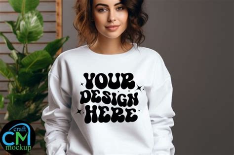 White Gildan 18000 Sweater Mockup Graphic By Craft Mockup Creative