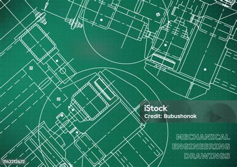 gambar teknik mesin cetak biru mekanika ilustrasi stok  gambar