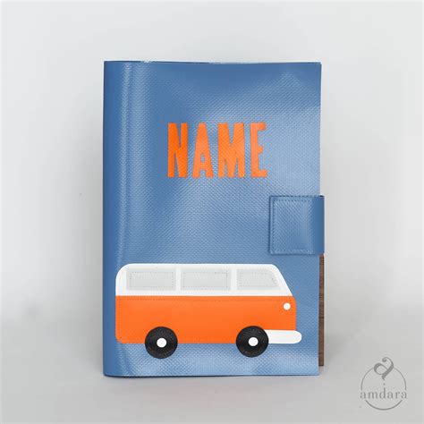 Gesundheitshefthülle Retro Bus orange auf graublau amdara