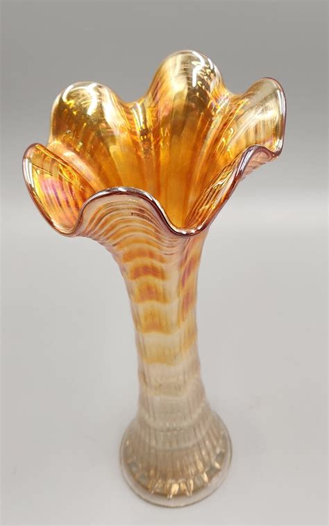 Vintage Imperial Marigold Carnival Swung Glass Vase Ripple Pattern Etsy