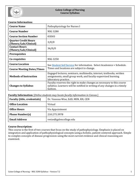 Nsg Syllabus Version Wise Galen College Of Nursing Course