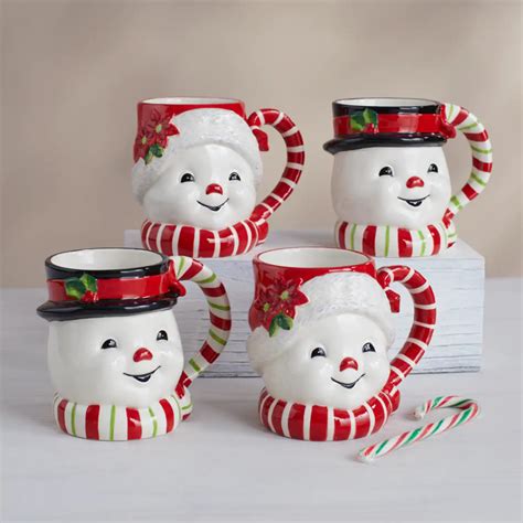 Set Of 4 Mr And Mrs Happy Snowman Mugs Swiss Colony In 2020 Snowman Mugs Christmas Mugs