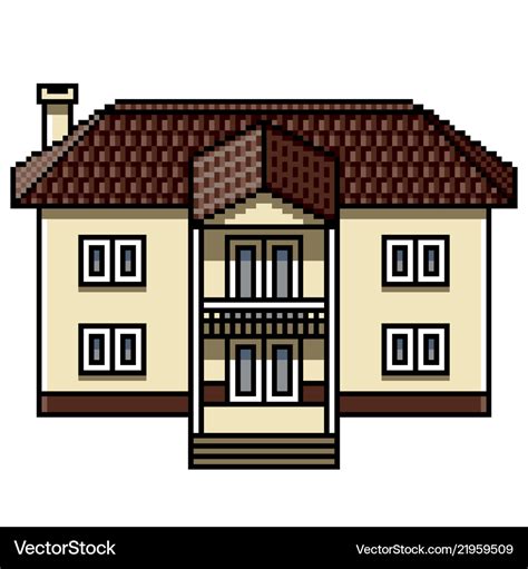 Pixel Art White Modern House Isolated Royalty Free Vector