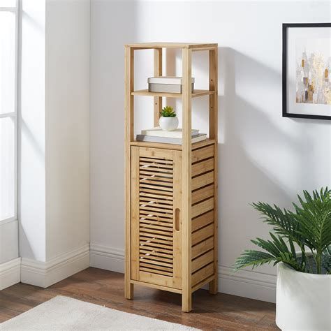 Linon Harding 6 Shelf Single Door Bathroom Cabinet Natural Bamboo