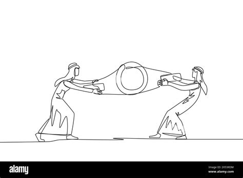 Continuous One Line Drawing Two Arabian Businessman Fighting Over