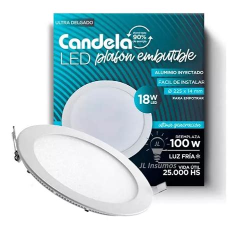 Pack 6 Panel Led 18w Embutir Redondo Luz Fria Candela