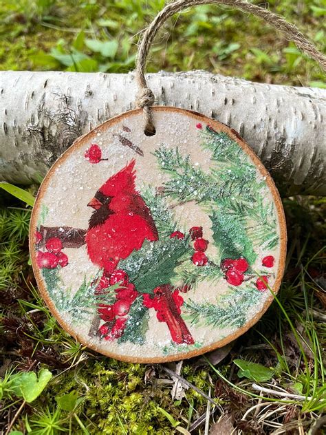 Red Cardinal Wood Slice Ornament Etsy Canada