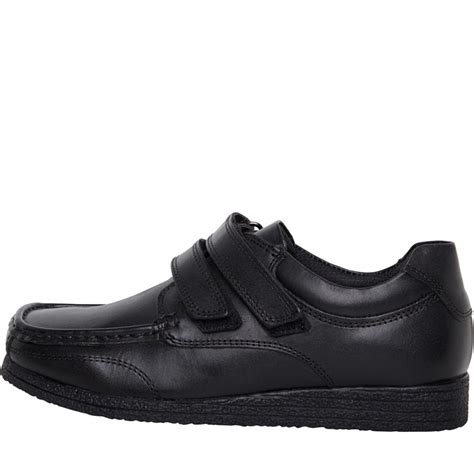 Buy Fluid Junior Boys Leather Velcro 2 Strap School Shoes Black