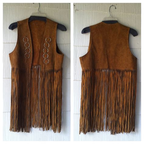 Vintage S Golden Suede Leather Fringe Hippie Vest Brass