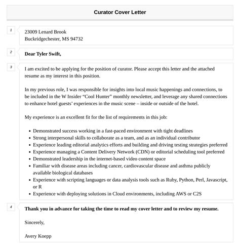 Curator Cover Letter Velvet Jobs