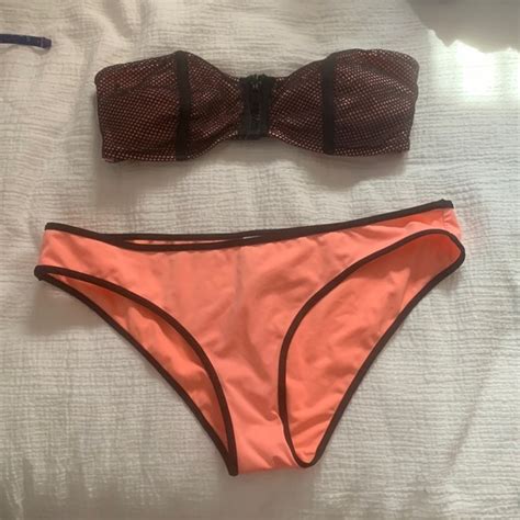 H M Swim Hm Bikini Super Cute Peach And Black With Zipper Up Front