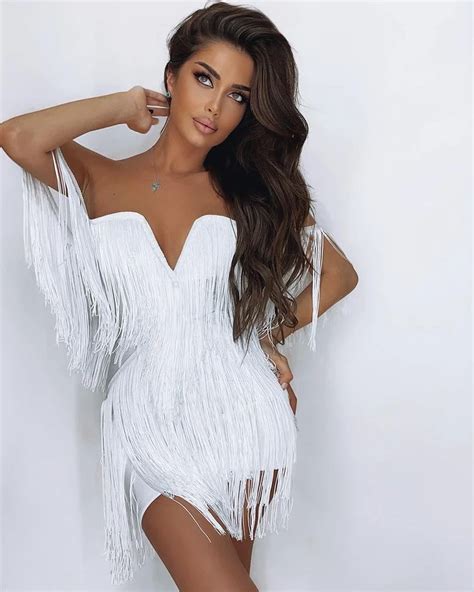 Robe Mini Robe Bandes Franges Pour Femmes Sexy Col En V Paules