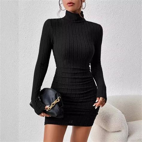 U Sweety Women 2024 Solid Color Turtle Neck Long Sleeve Slim Fit Knit