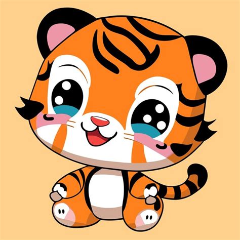 Mignon Tigre Kawaii Mascotte Dessiné à La Main Dessin Animé Autocollant