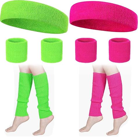 Polsini Tennis Anni 80 Neon Sweatband Set 80s 6 Pezzi E 4 Pezzi Maniche