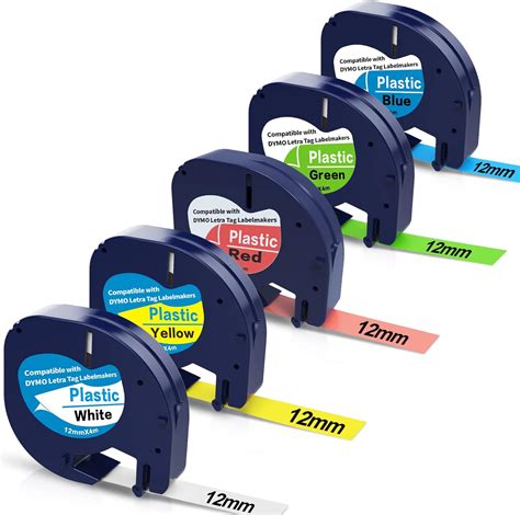 5 Pack Colored Label Tape Compatible With Dymo Letratag Refills Replacement For