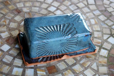 Pottery Covered Butter Dish Blue Handmade Pottery Butter Dish Kitchen Pottery