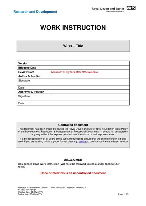 Free Printable Work Instruction Templates Pdf Word Excel