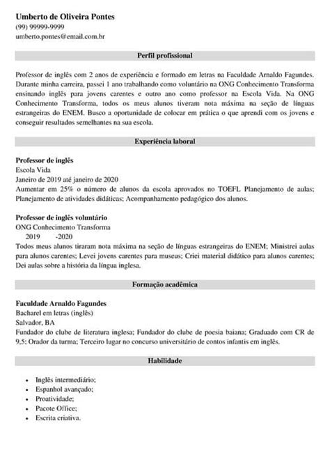 Exemplo De Perfil Profissional Em Curriculo Novo Exemplo Images Porn