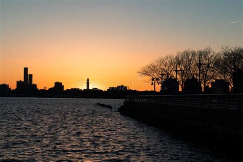 Sunset Over The Hoboken New Jersey Skyline Along The Hudson River Seen