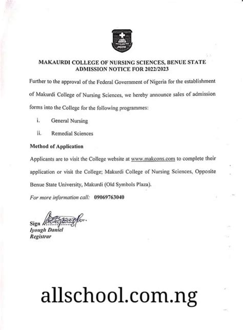 Makurdi College Of Nursing Sciences Admission Form 2022 2023 Is Out