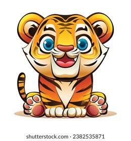 Cute Cartoon Tiger Sitting Vector Character Stock Vector Royalty Free