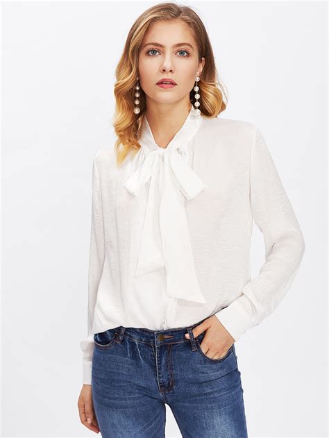 Bow Tie Neck Blouse Emmacloth Women Fast Fashion Online